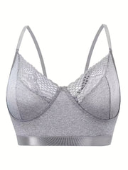  Sexy Bra Women's Plus Contrast Lace Trim Longline Bra