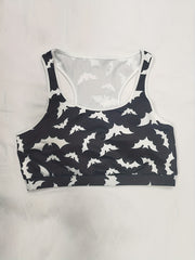  Bat Print Racer Back Padded Sports Bra