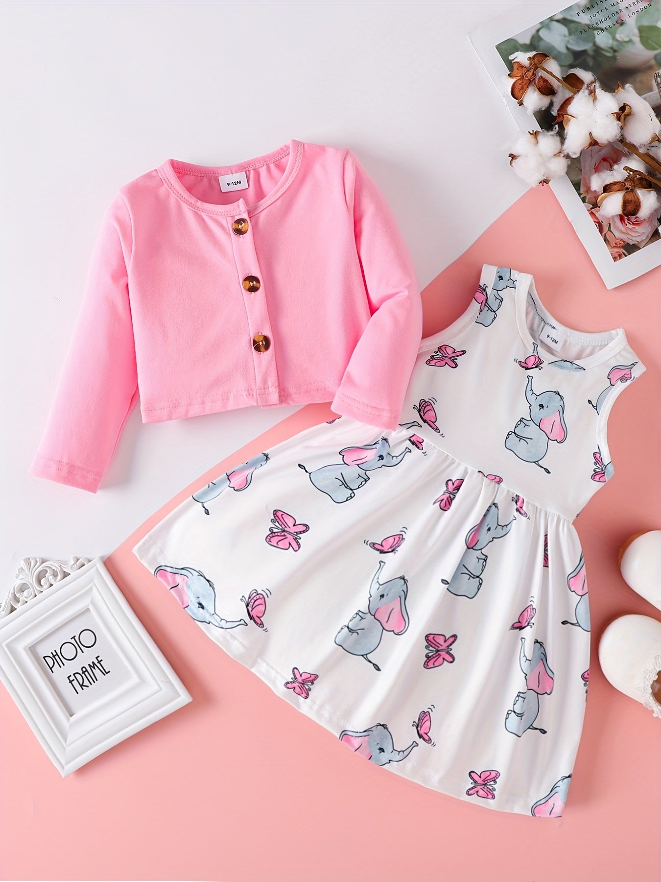 Baby Girl's Cardigan Top & Sleeveless Dress Set