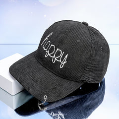 HAPPY Embroidery Corduroy Baseball Cap with Iron Ring
