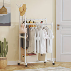 Double Pole Coat Rack With Pulley 2 Layer Clothes Rack Standing Coat Rack