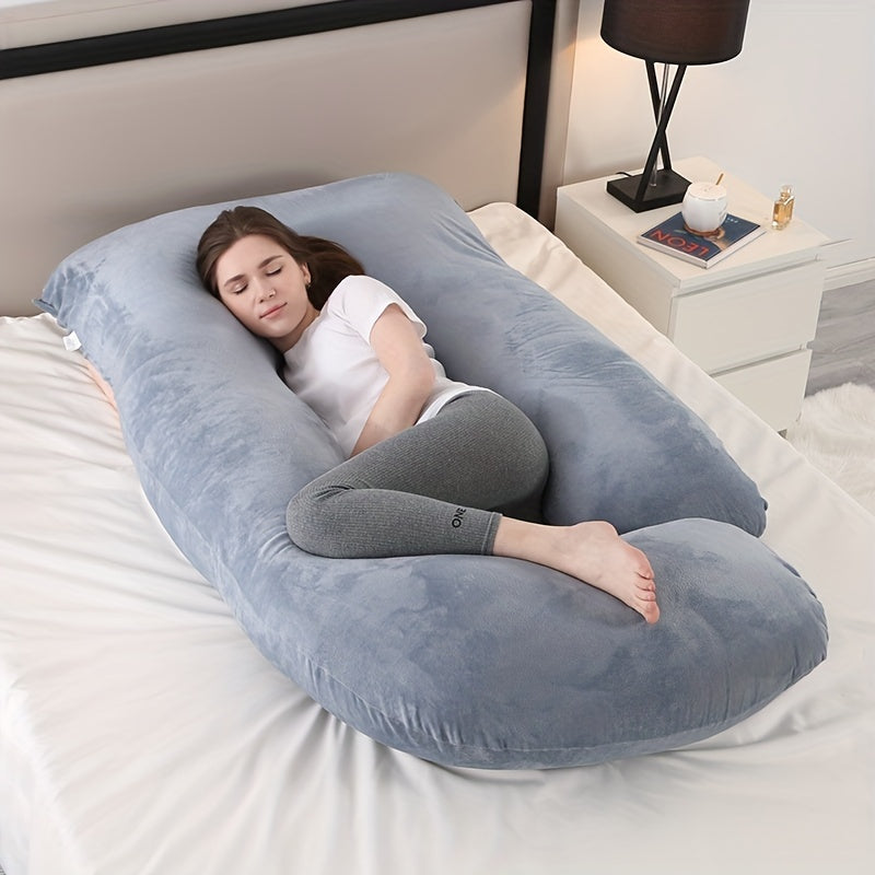 J Shaped Maternity Pillow Crystal Fleece Washable Support Abdominal Pillow