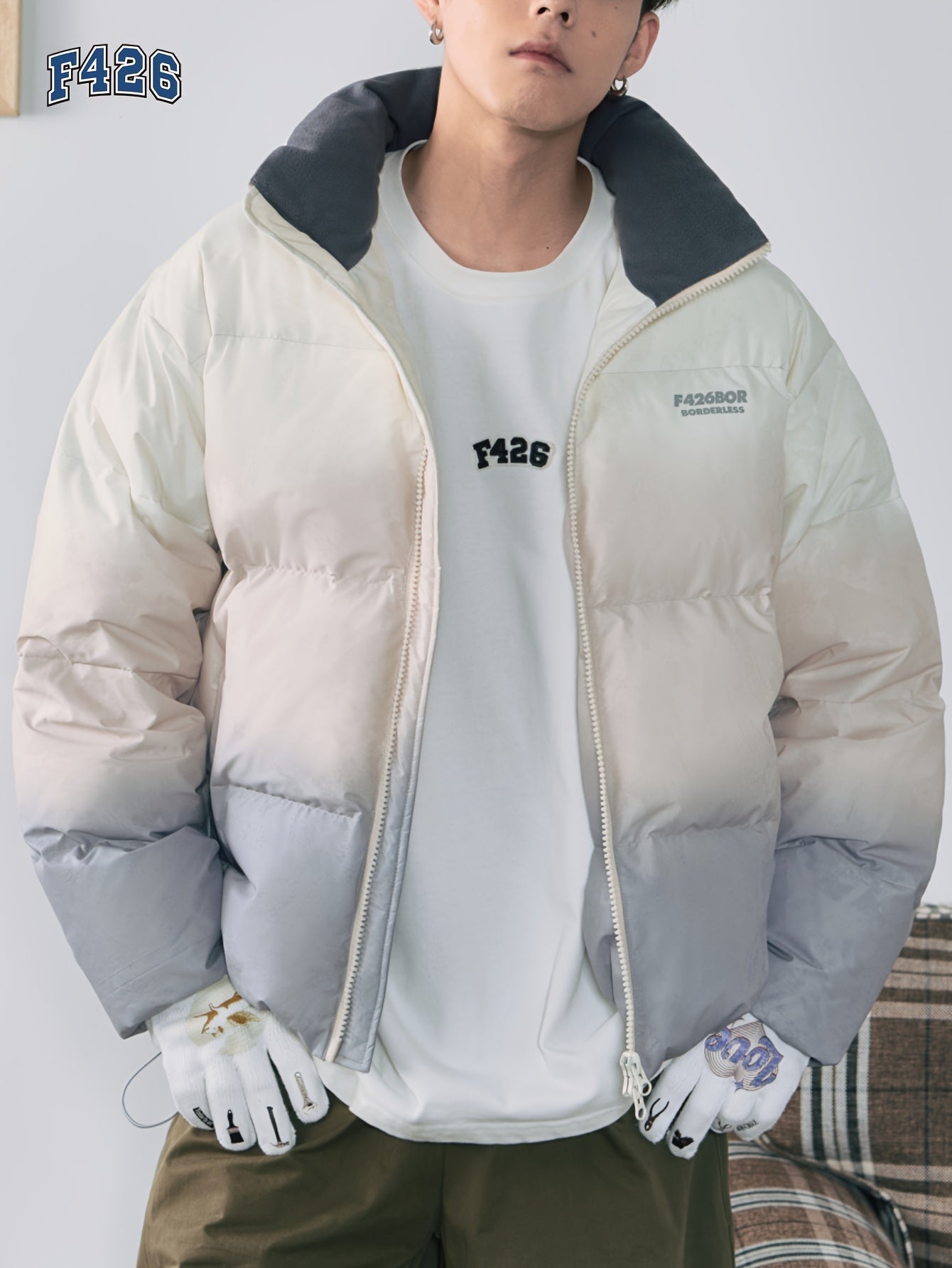 Men's Gradient Duck Down Coat Zip Up Puffer Jacket