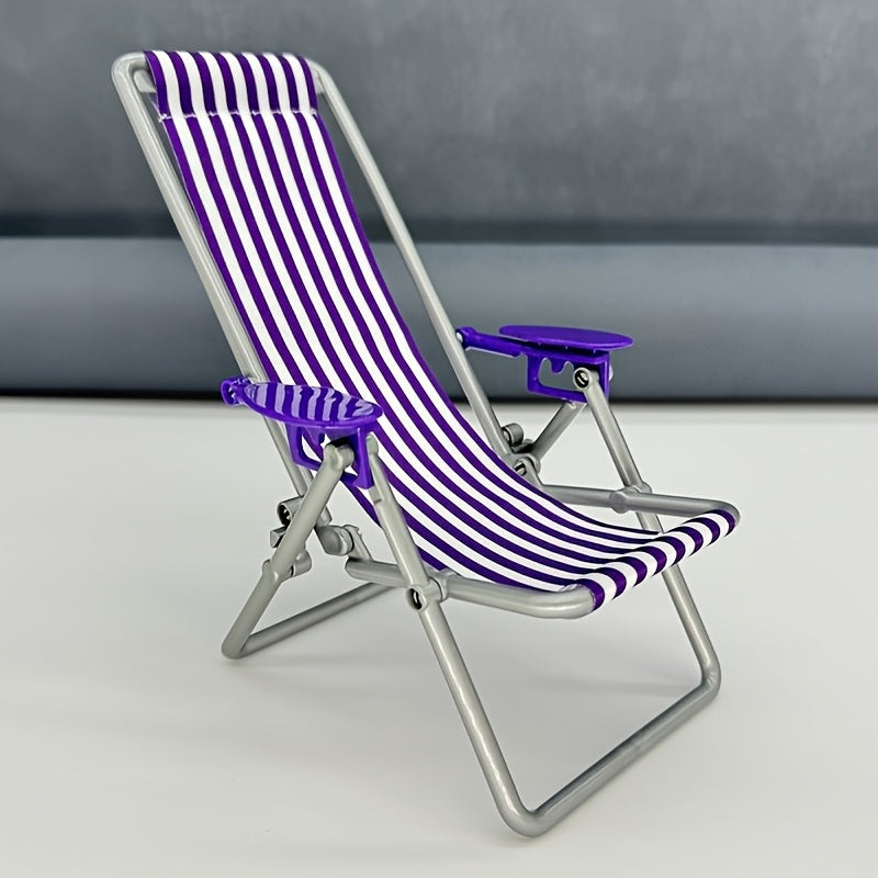 Mini Beach Chair Folding Canvas Striped Dollhouse Accessory