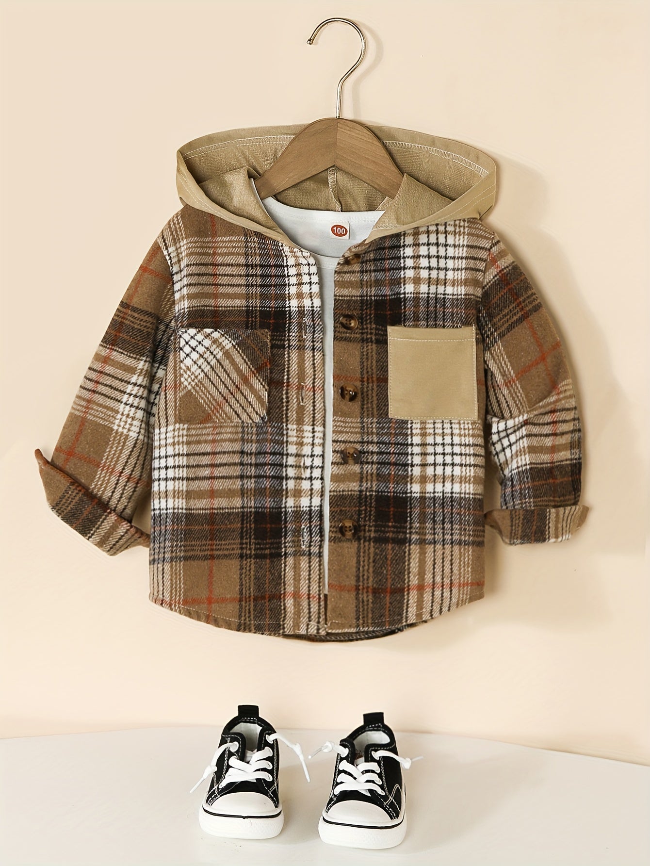 Boy's Plaid Hooded Button Up Shirt