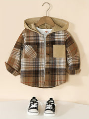 Boy's Plaid Hooded Button Up Shirt