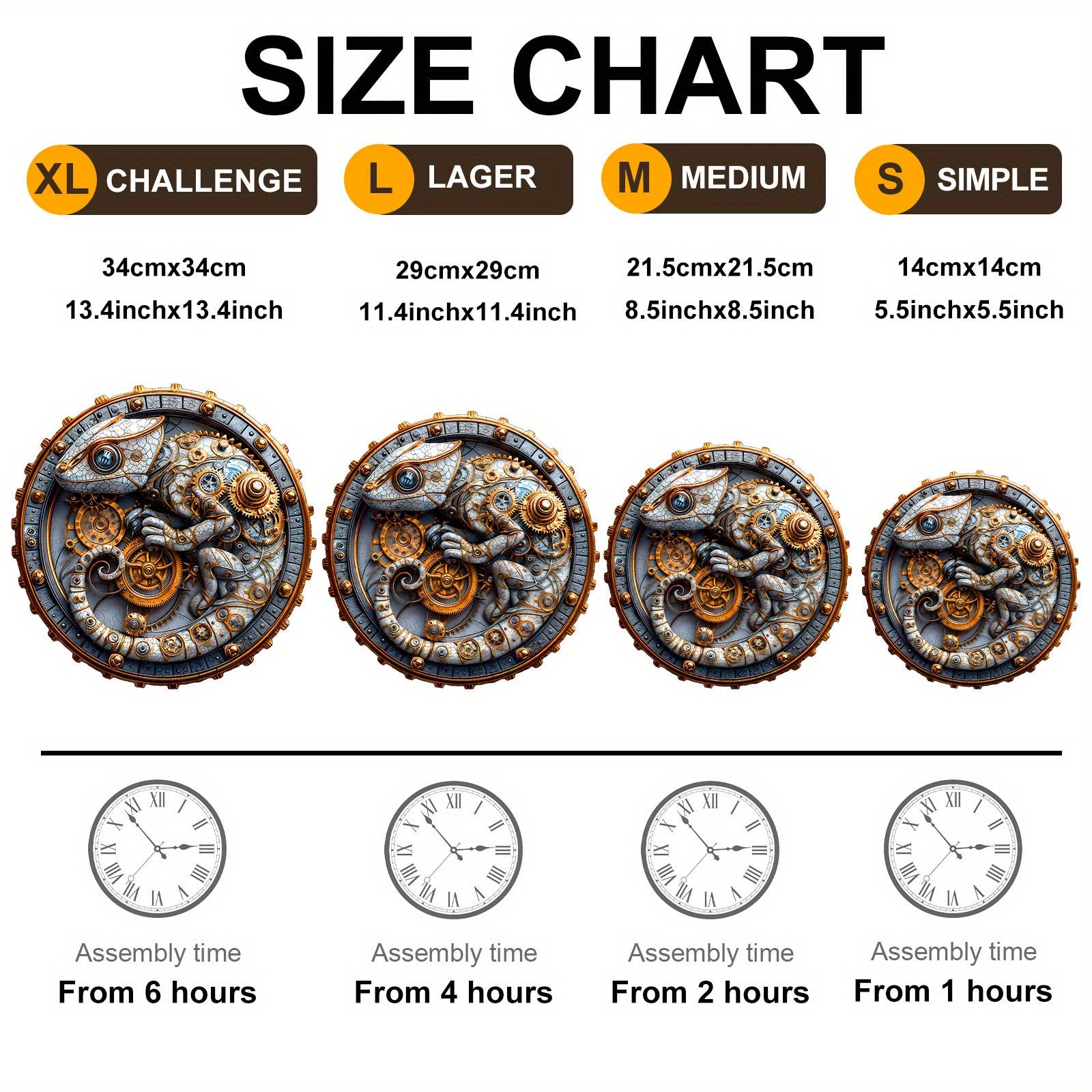 Steampunk Chameleon Wooden Puzzle with Golden Gears