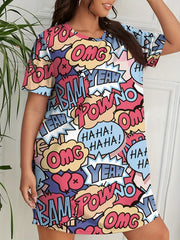  Pop Art Print Round Neck Sleep Dress