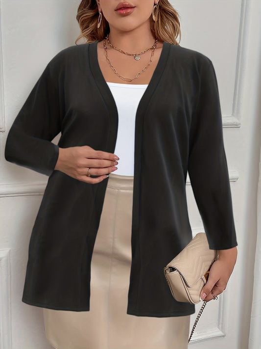  Casual Cardigan Women's Plus Solid Long Sleeve Open Front