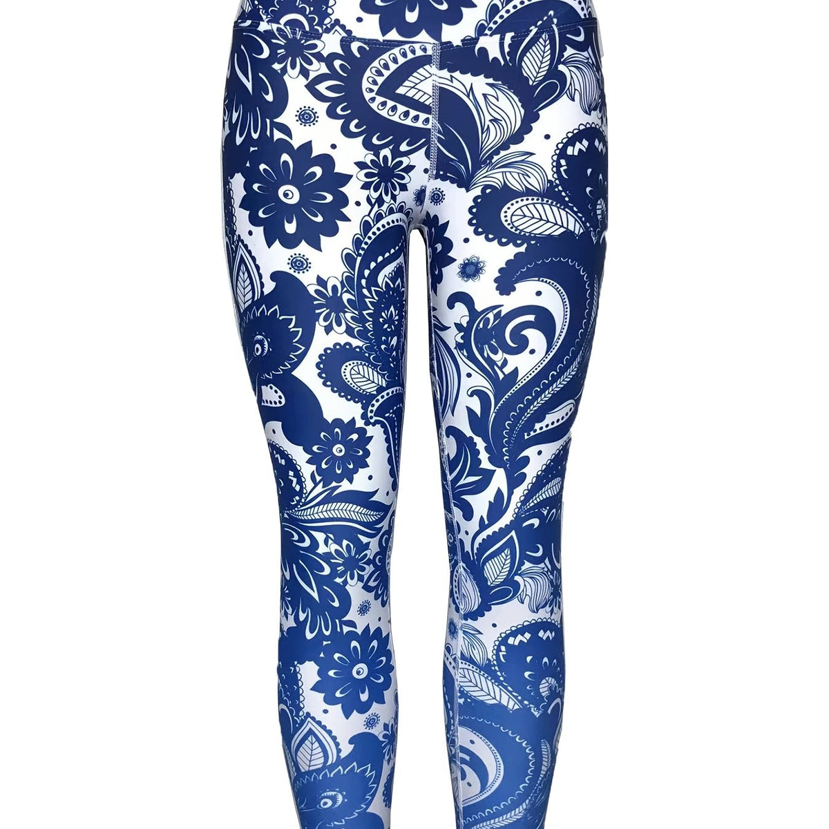 Porcelain Print Cropped Yoga Pants Stretchy Fitness Leggings