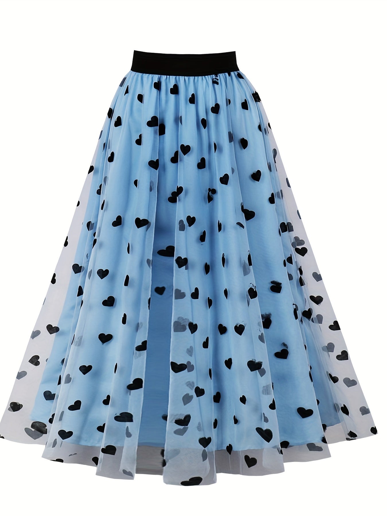  Layered Heart Mesh Elastic Waist A line Skirt