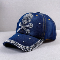 Skull Baseball Cap Rhinestone Washed Hip Hop Sun Hat Lightweight Dad Hats