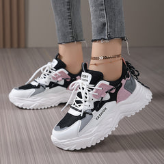 Women's Block Faux Leather Heighten Chunky Sneakers Casual