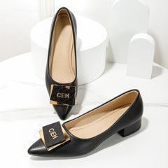 Women's Metallic Buckle Slip On Block Heel Shoes