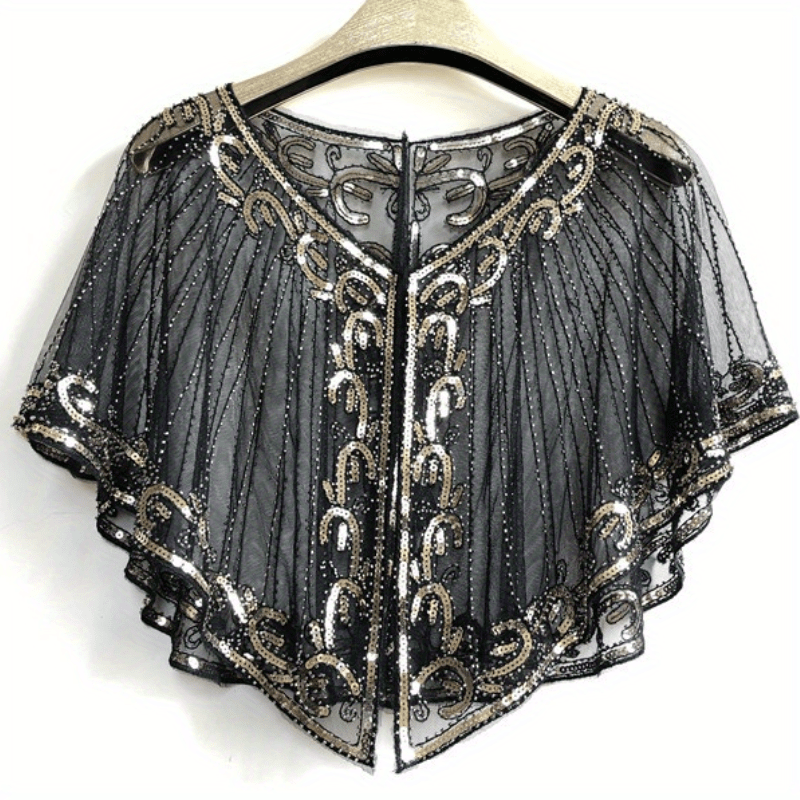 1920s Flapper Shawl Beaded Sequins Cape Wrap