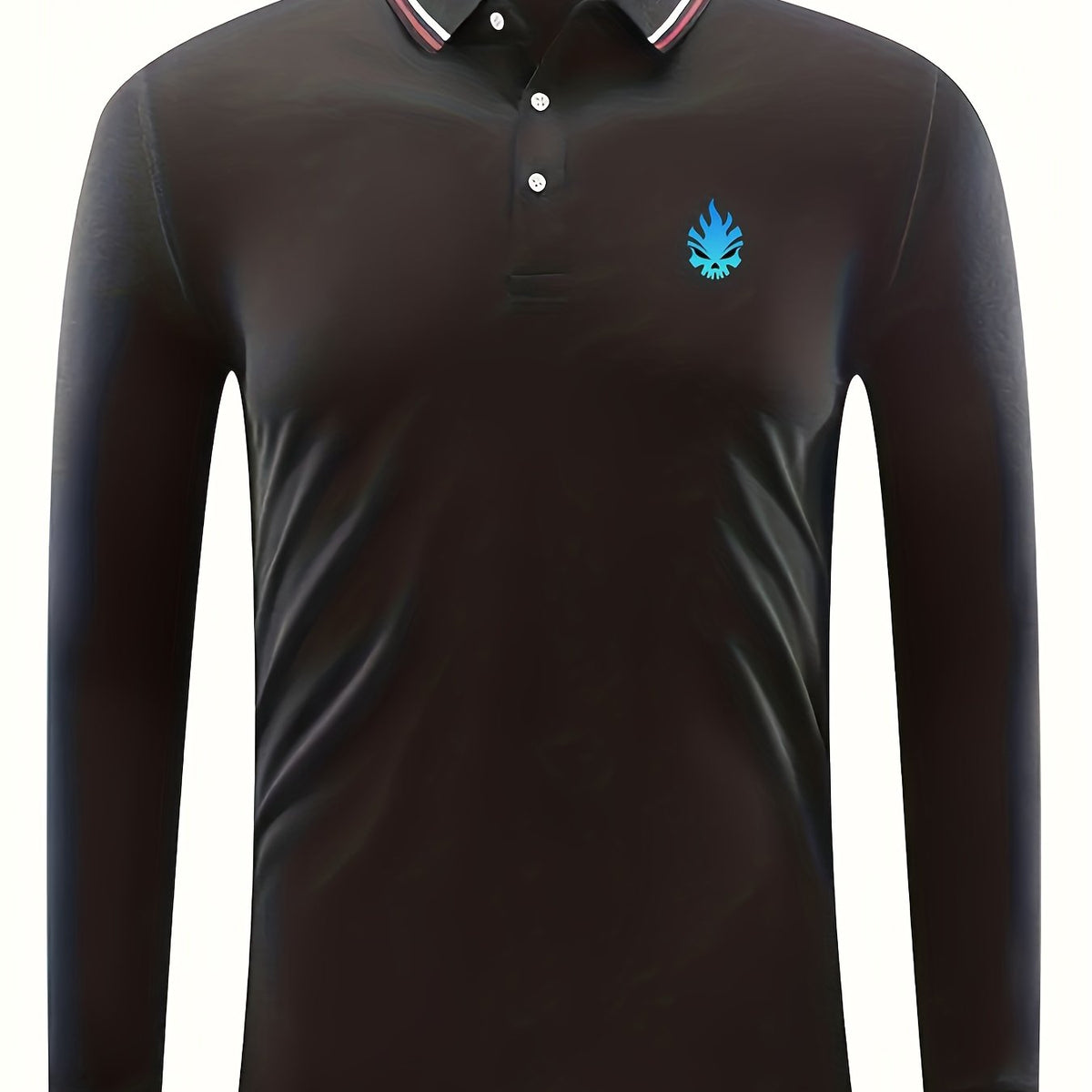Skull Print Men's Lapel Polo Shirt Casual Button Up Long Sleeve Top