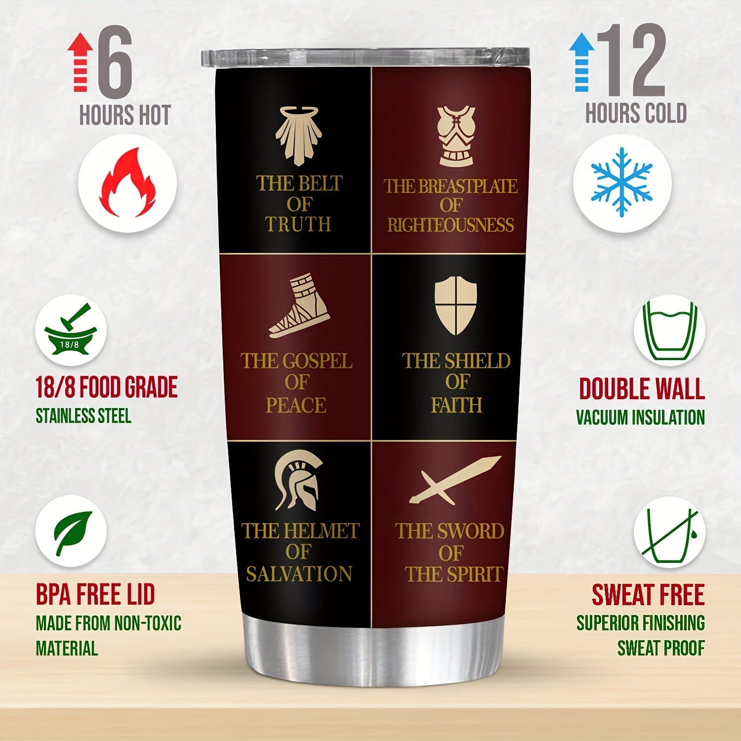 Christian God's Armor 20oz Stainless Steel Mug - Religious Inspiration Gift