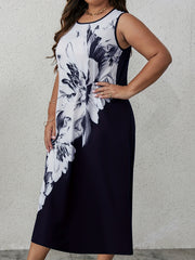  Colorblock Floral Print Tank Dress