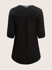  Casual Blouse Women's Plus Solid Contrast Lace Half Sleeve Top