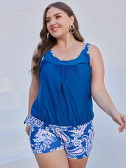 Boho Tankini Set Plus Size Women's Knot Side Tank Top & Paisley Print Short