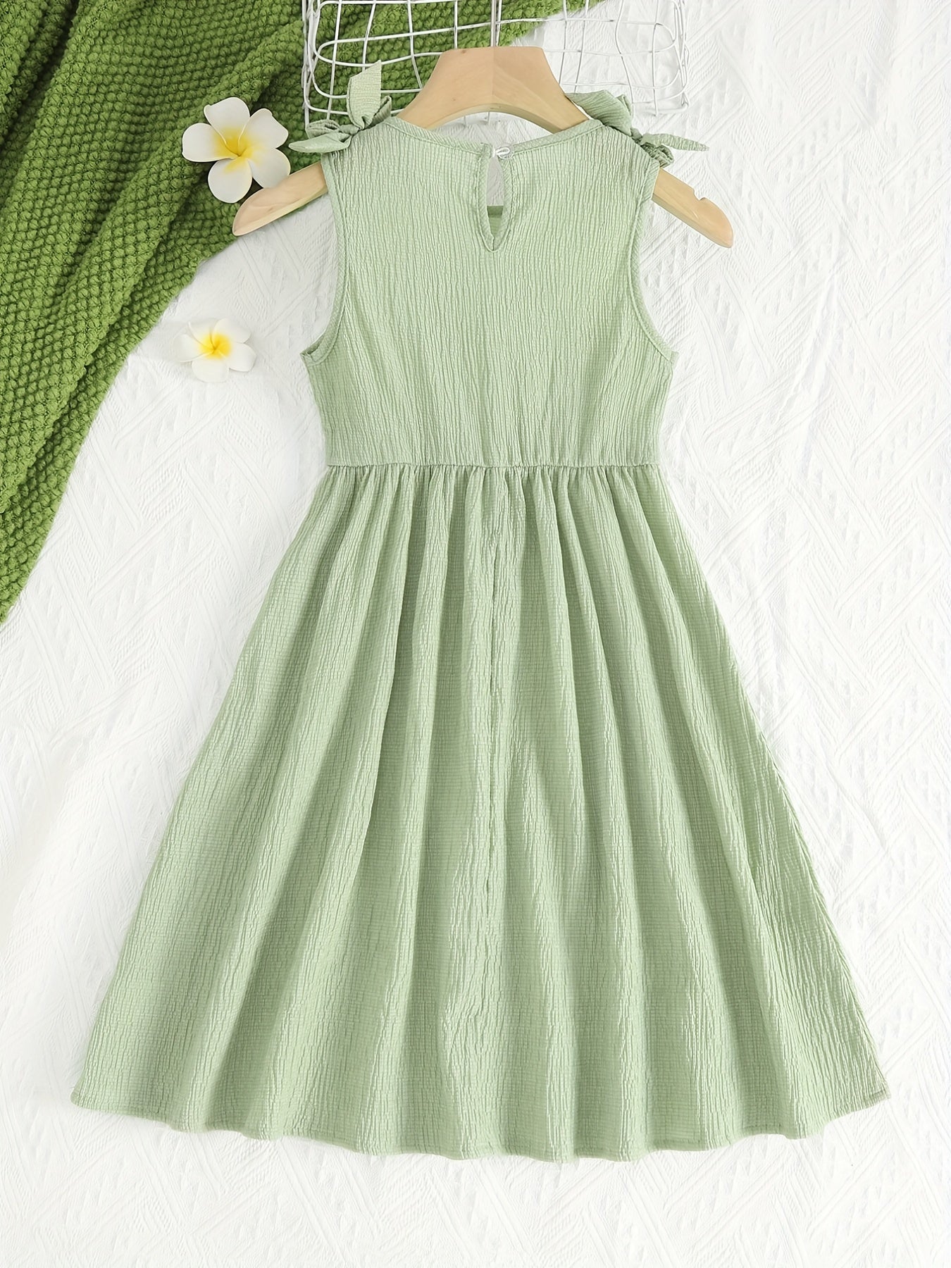 Girl's Summer Sundress Sleeveless Wrinkles Texture Midi Dress