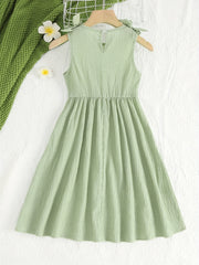 Girl's Summer Sundress Sleeveless Wrinkles Texture Midi Dress