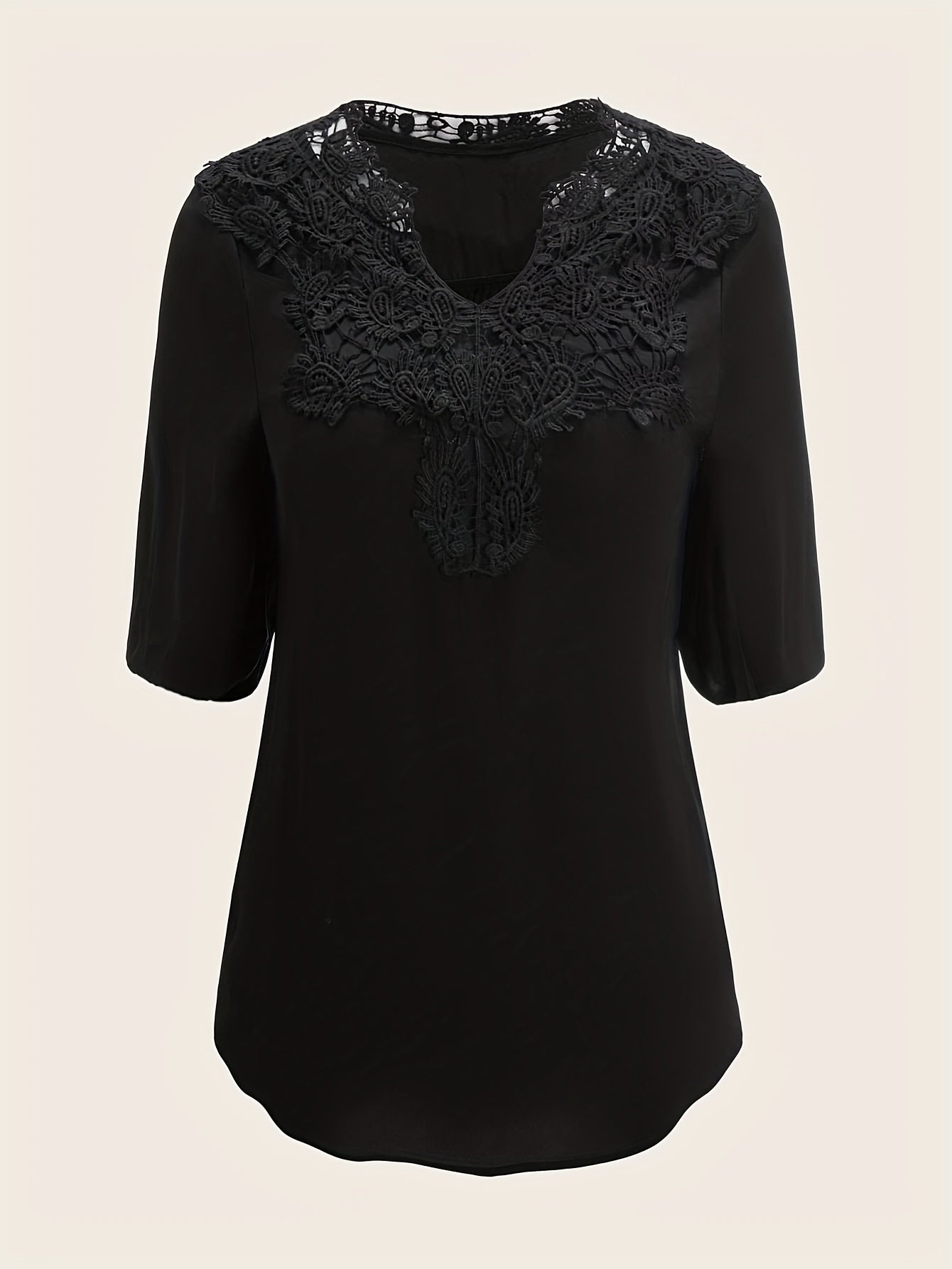  Casual Blouse Women's Plus Solid Contrast Lace Half Sleeve Top