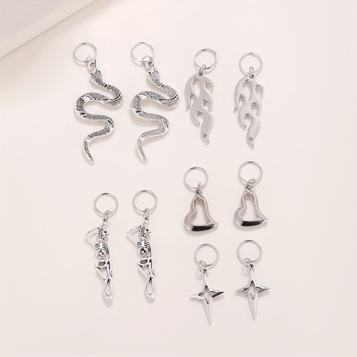 Gothic Style Hair Ring Charm Flame Snake Skeleton Pattern Dreadlock Braid Hair