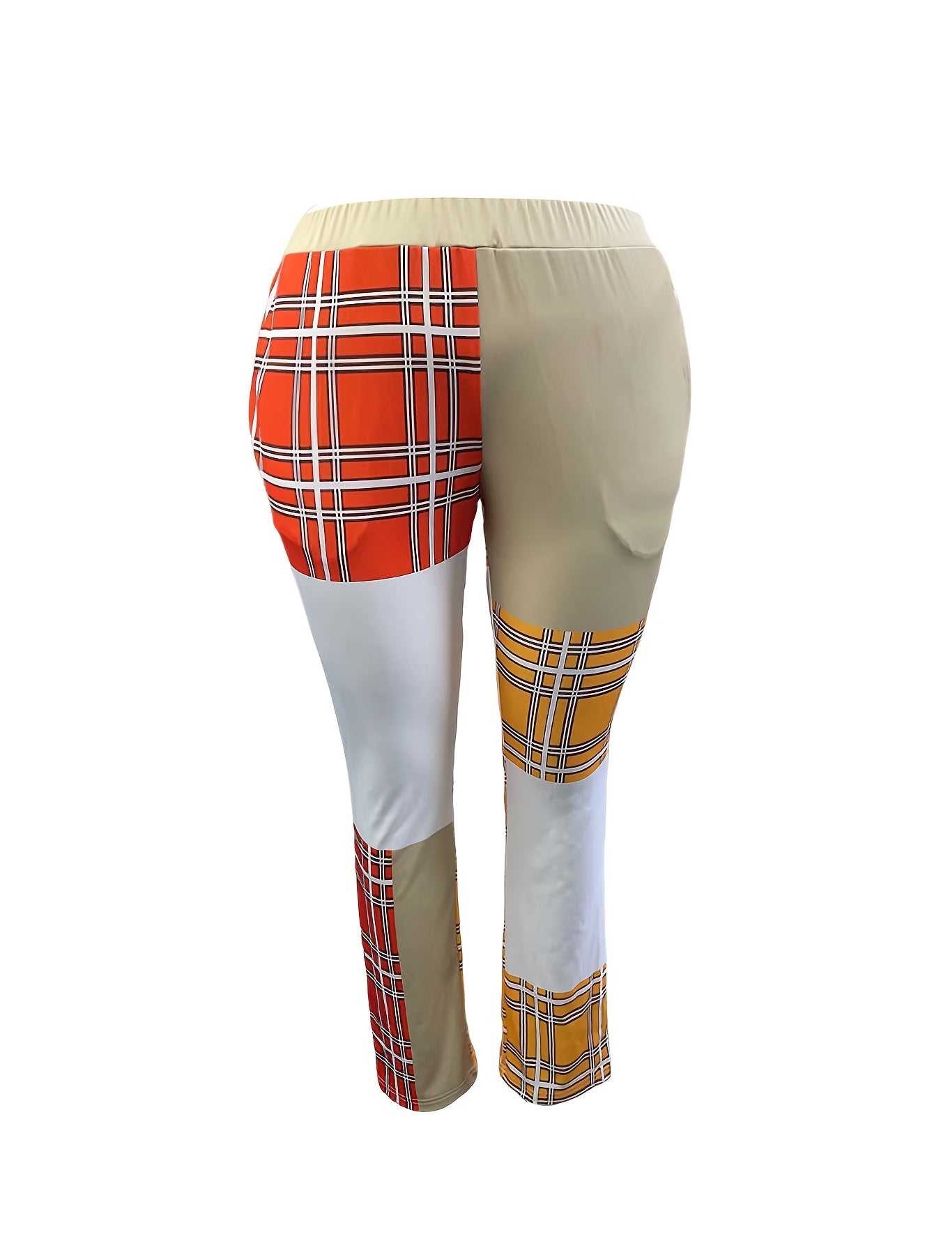  Colorblock Grid Print High Rise Skinny Pants
