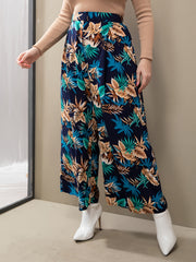Floral Wide Leg Boot Cut Pants - Plus Size