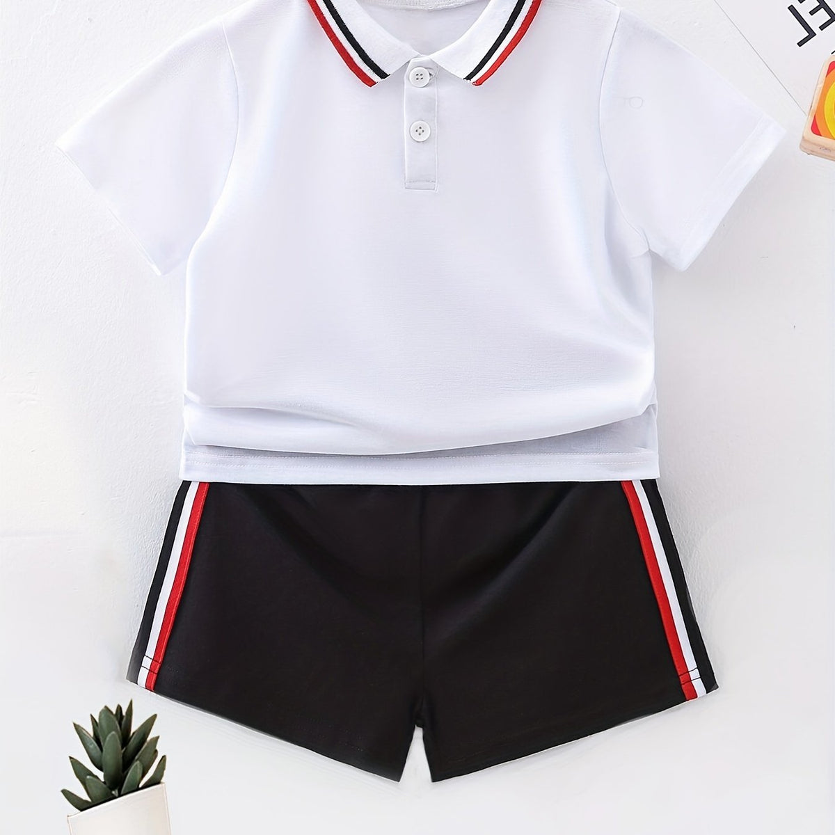 Boys Polo Shirt & Shorts Set Preppy Style Summer Clothes