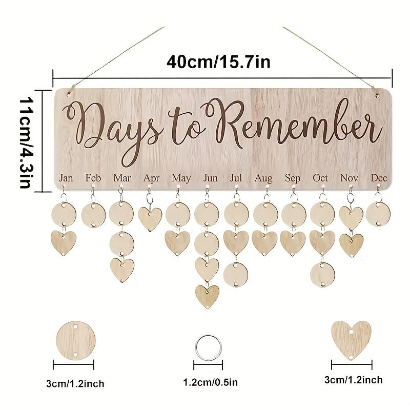 Family Birthday Board Hanging Sign with 100 Wooden Labels