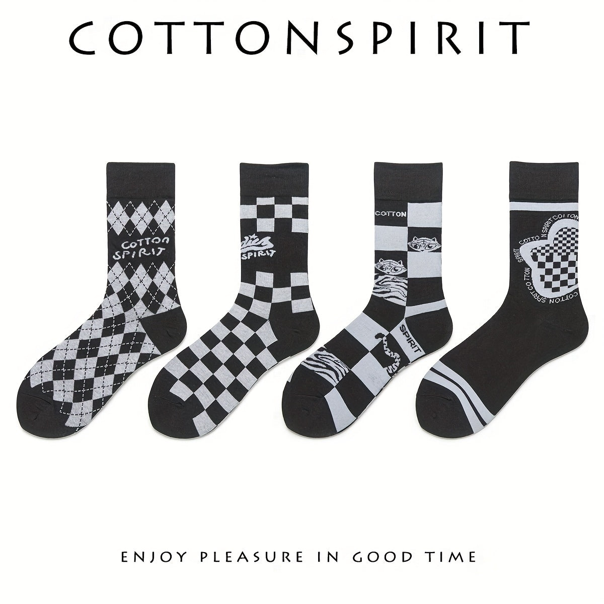 4 Pairs Plaid Crew Socks Women's Stockings Mid Tube Comfy Breathable