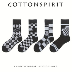 4 Pairs Plaid Crew Socks Women's Stockings Mid Tube Comfy Breathable