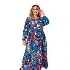  Women's Allover Print Maxi Dress With Belt