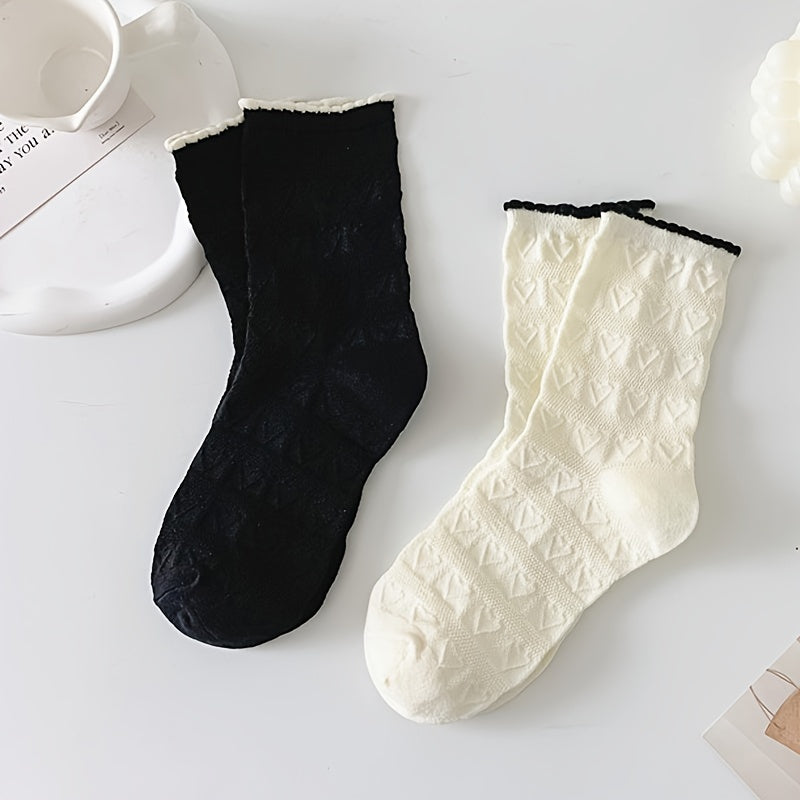 Heart Pattern Socks 4 Pairs Women's Mid Tube Stockings