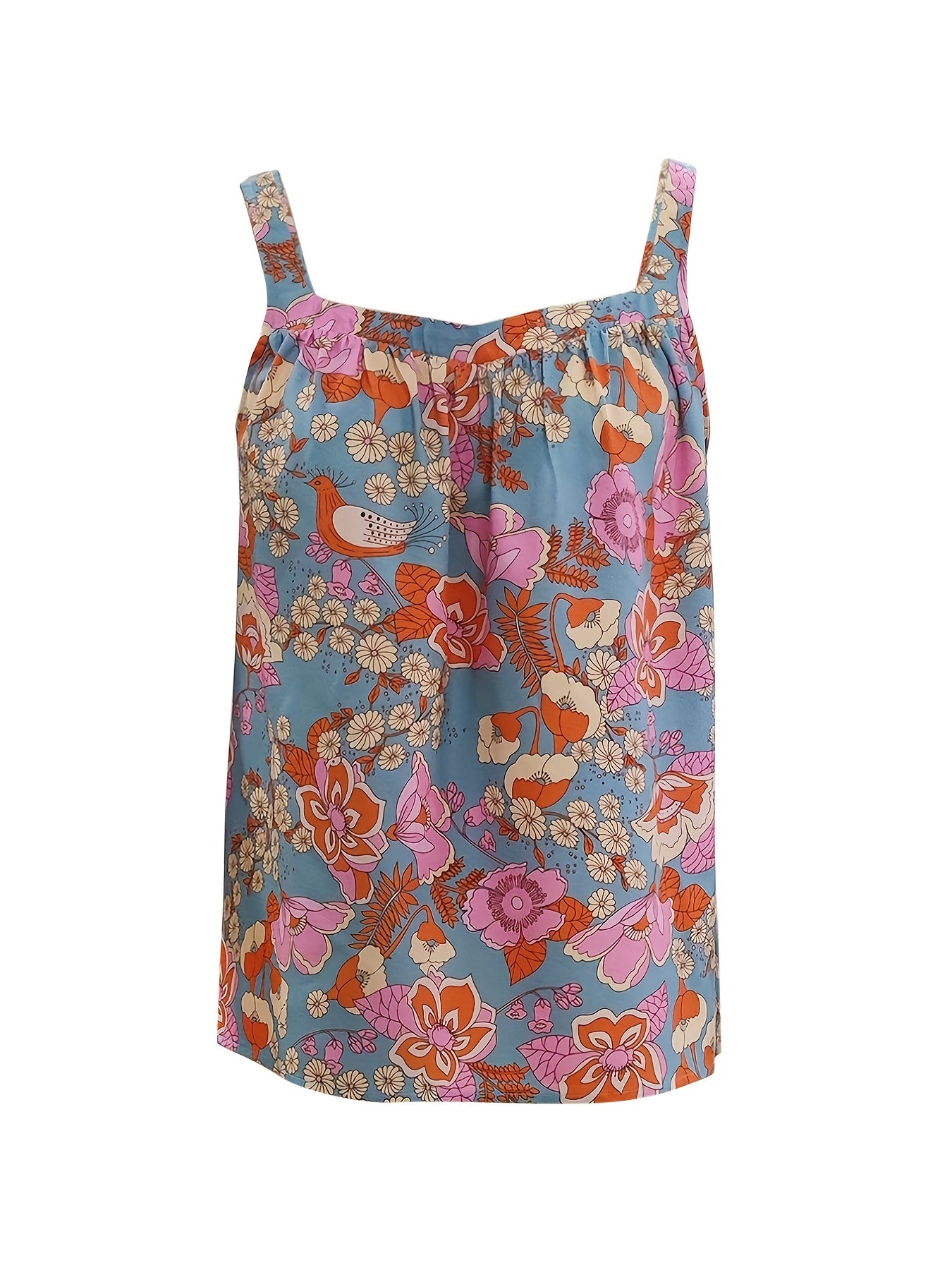 Floral Print Pleated Cami Top Women's Sleeveless Top