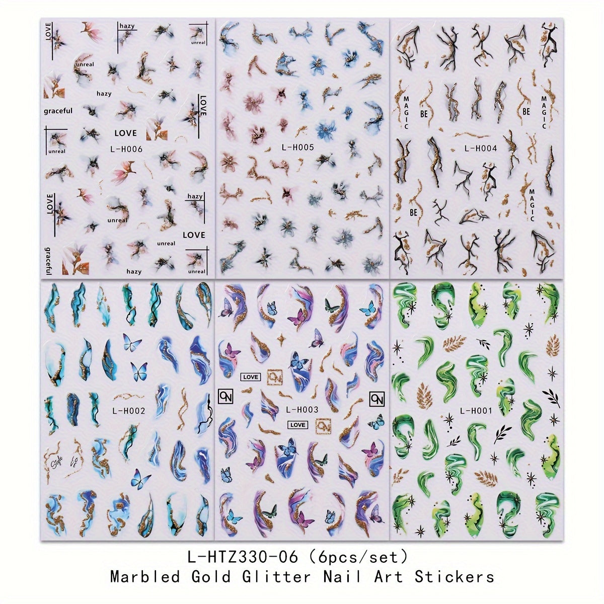 Shimmering Marble Nail Art Stickers Self Adhesive Glittery Reusable Decals