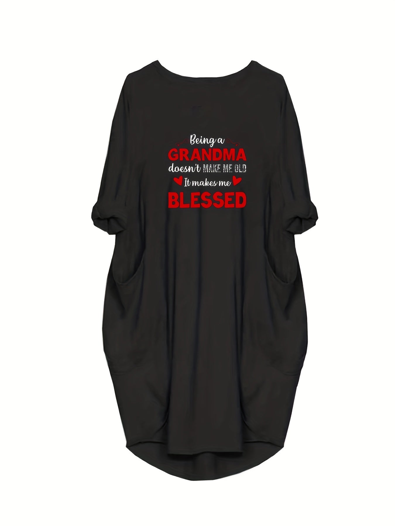  Slogan Heart Print Long Sleeve Round Neck Baggy Dress