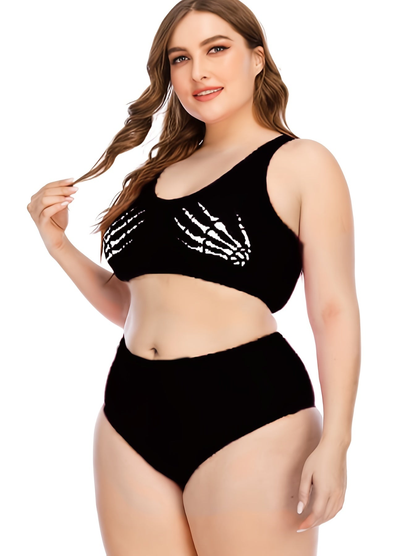  Skull Print Crop Tank Top & Panty Swimsuit Set