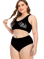  Skull Print Crop Tank Top & Panty Swimsuit Set