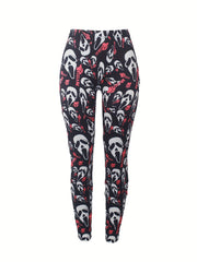 Skull Print Plus Size Leggings Medium Stretch Skinny Casual Leggings