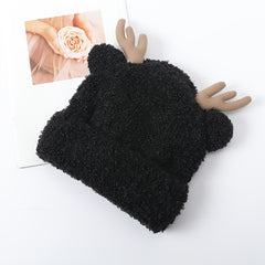 Women's Beanie Antlers Fur Hat Warm Breathable Winter Hat