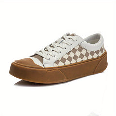 Checkboard Pattern Faux Leather Low Top Sneakers