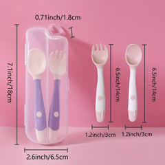 3pcs Baby Fork and Spoon Set with Travel Case Bendable Twist Training Eating