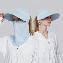 Ponytail Sports Sun Visor Hat with Neck Gaiter - Mesh Breathable Cap