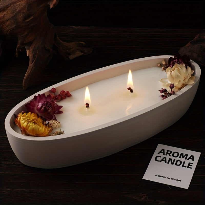 Concrete Candle Holder Boat Shape Silicone Mold Elliptical Gypsum Storage Tray