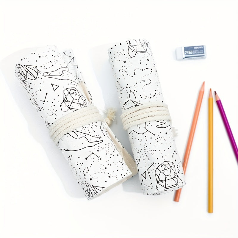 Canvas Pencil Bag Roll 72 Holes Creative Stationery Box
