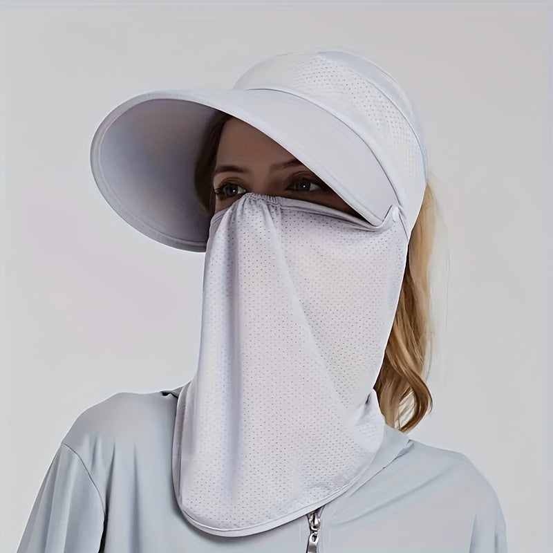Ponytail Sports Sun Visor Hat with Neck Gaiter - Mesh Breathable Cap