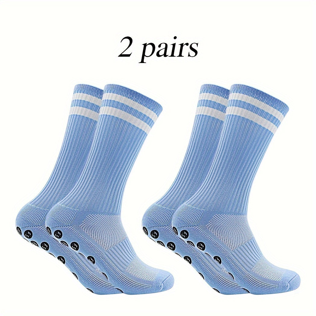 2 Pairs Men's Striped Sport Socks Nylon Blend Breathable for Training Running